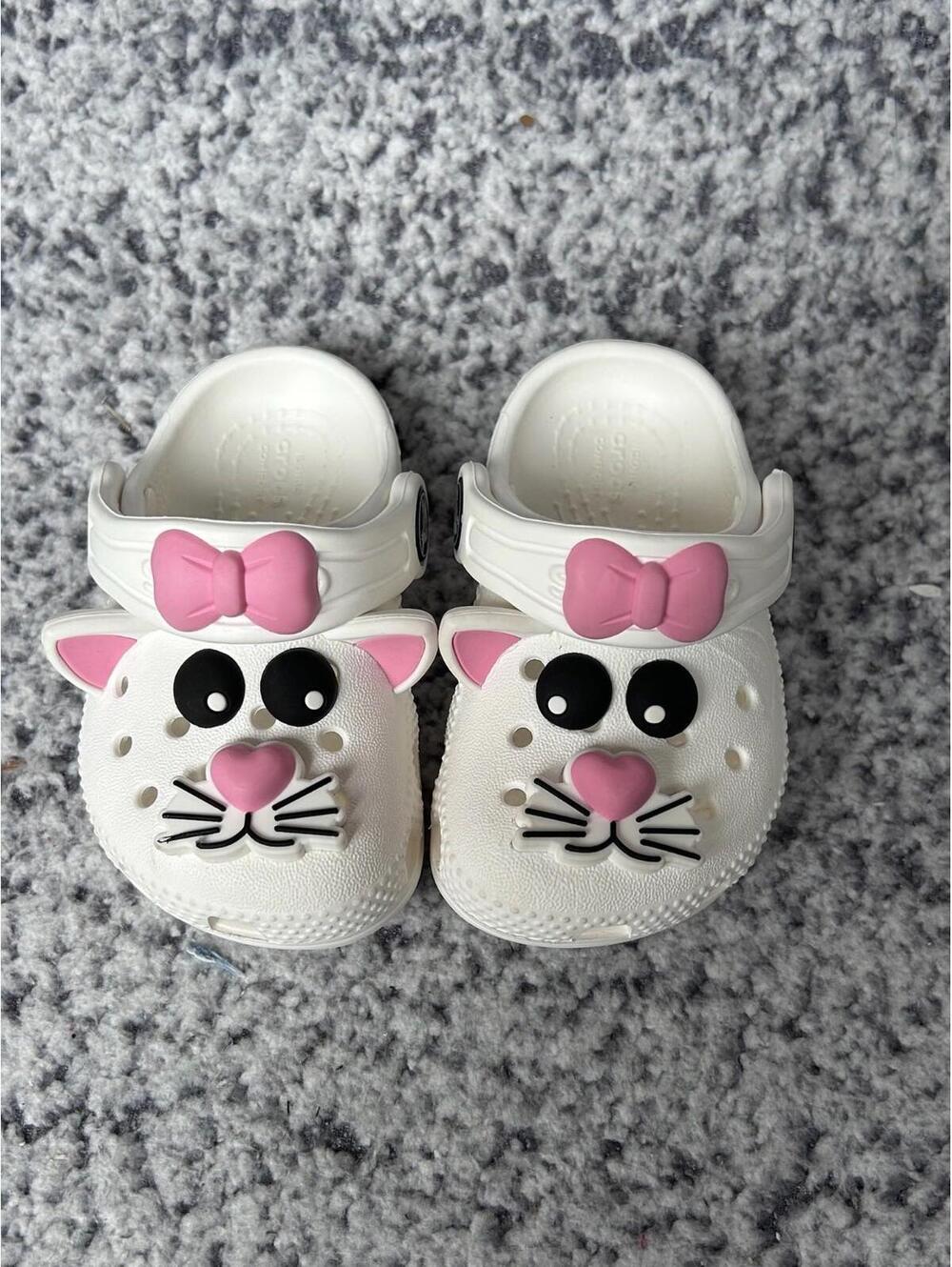 Crocs I Am Cat Kitty Clogs White Pink Bow Toddler Girls C4 Slip On